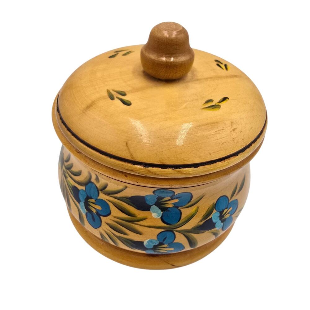 Vtg Handmade Folk Art Wooden Trinket Dish Floral Norwegian-style Hand-Painted